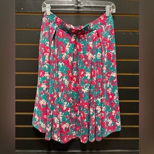 LuLaRoe Madison Skirt L Pink Green Floral Pleated